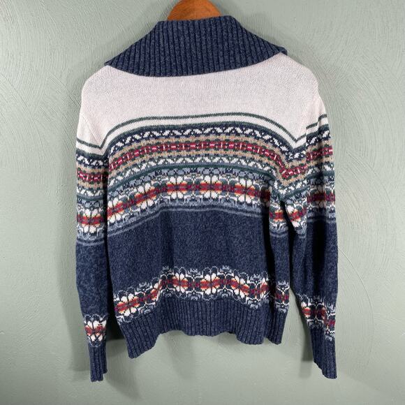 Tiara International Women's Large Full Zip Cardigan Sweater Fair Isle Blue - Picture 9 of 9